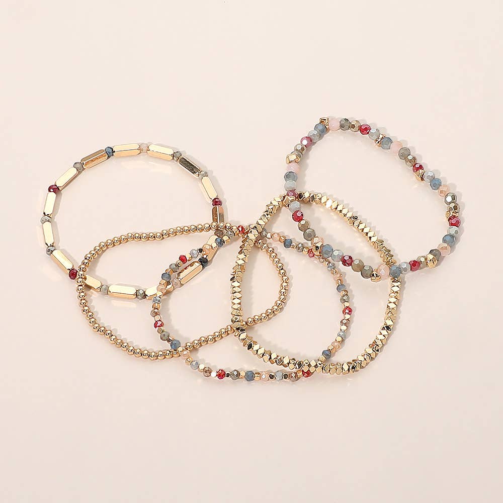 Brown Faceted Beaded Stretch Multi Layered Bracelet Set
