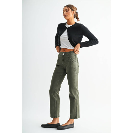 Mica Denim Verdant Green Mid-Rise Straight Leg Jean