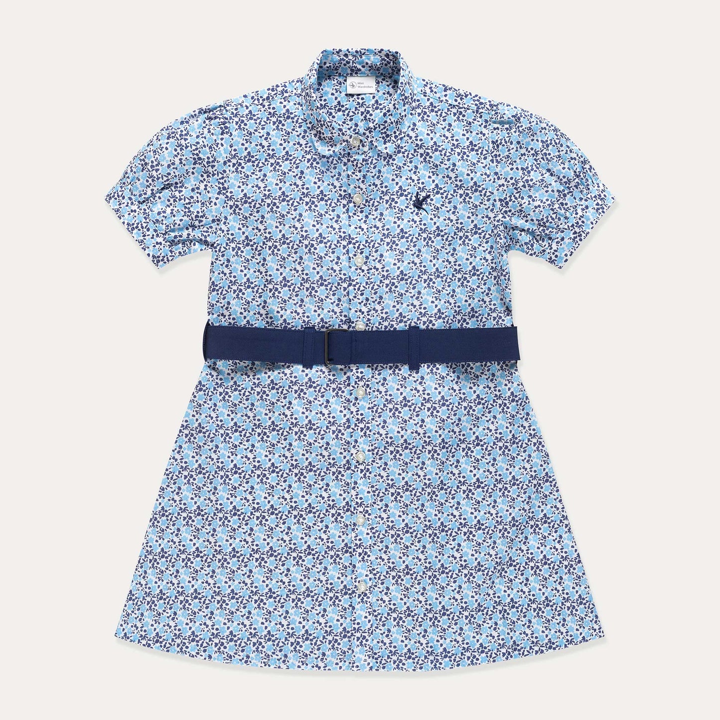 Short Sleeve Blue Floral Print Shirt Dress
