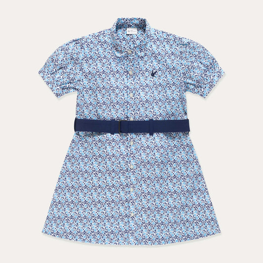 Short Sleeve Blue Floral Print Shirt Dress