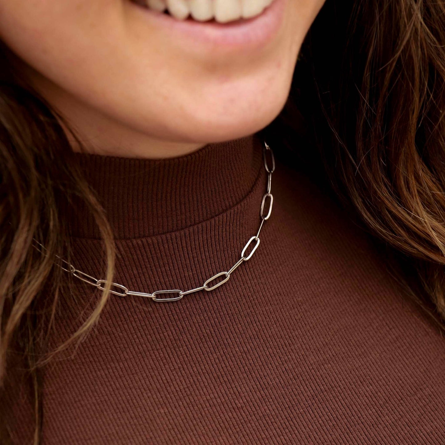 Stainless Steel Silver Paperclip Chain Necklace