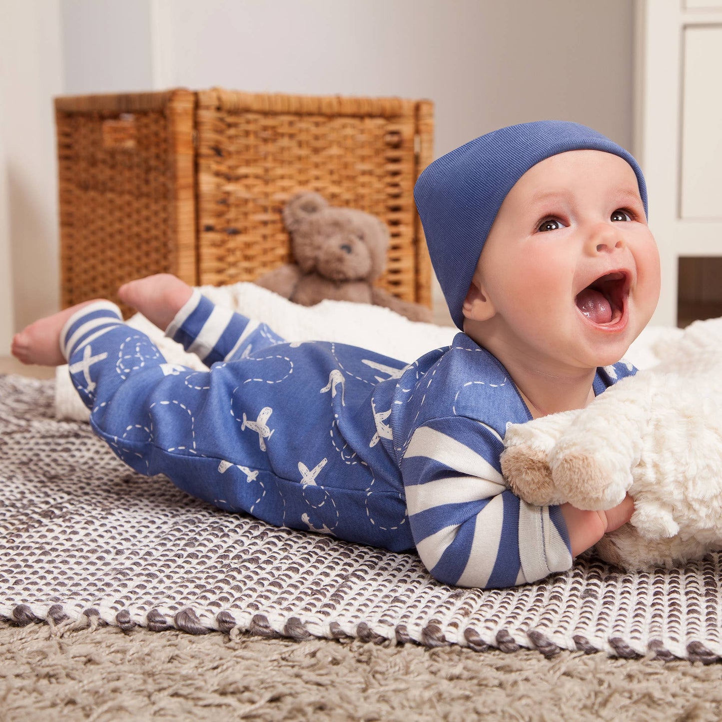 Baby Blue Airplanes Cotton Romper
