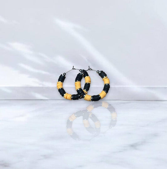 Black and Gold Game Day Hoop Earrings