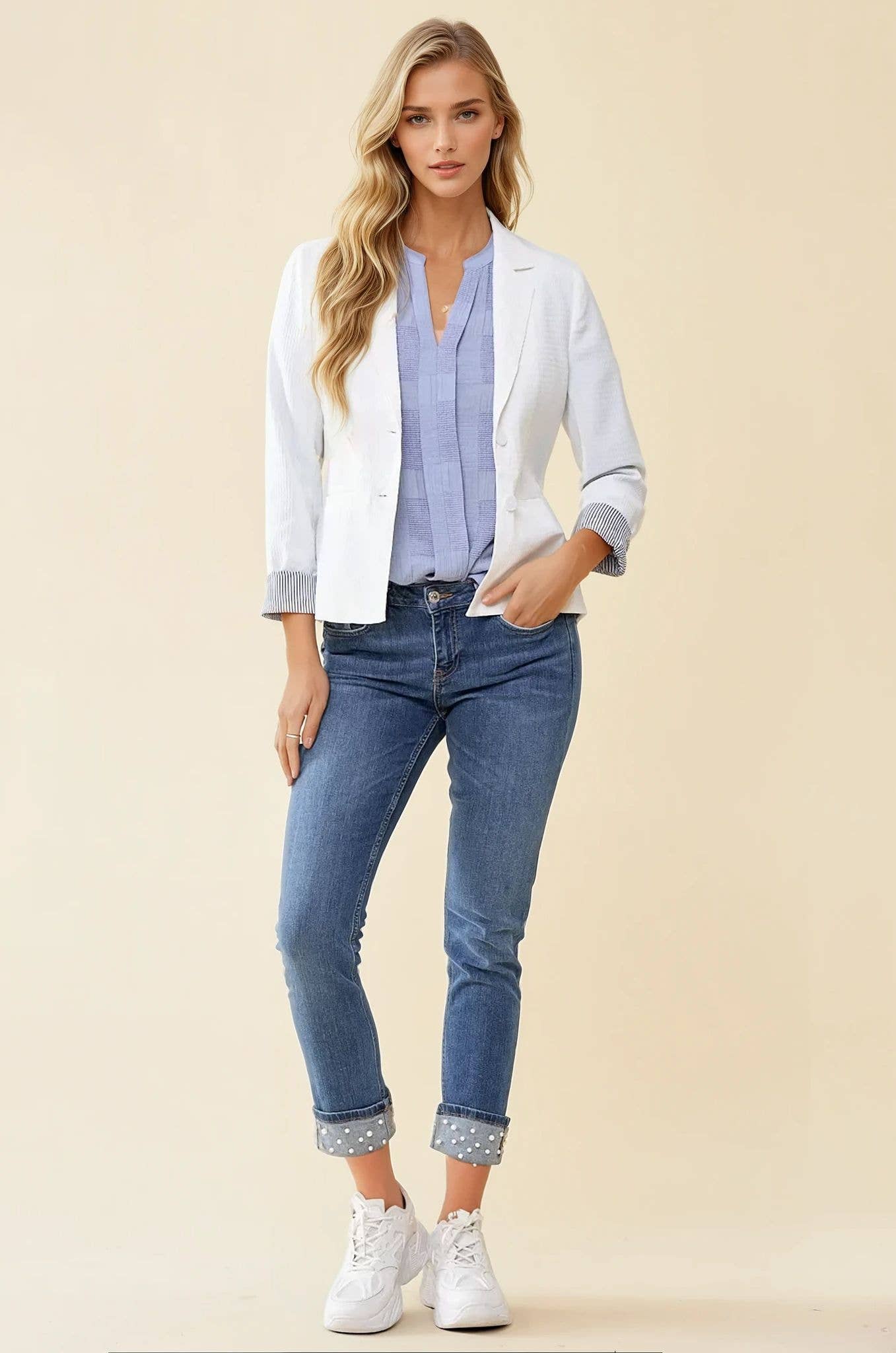 Off White Stripe Lined Blazer