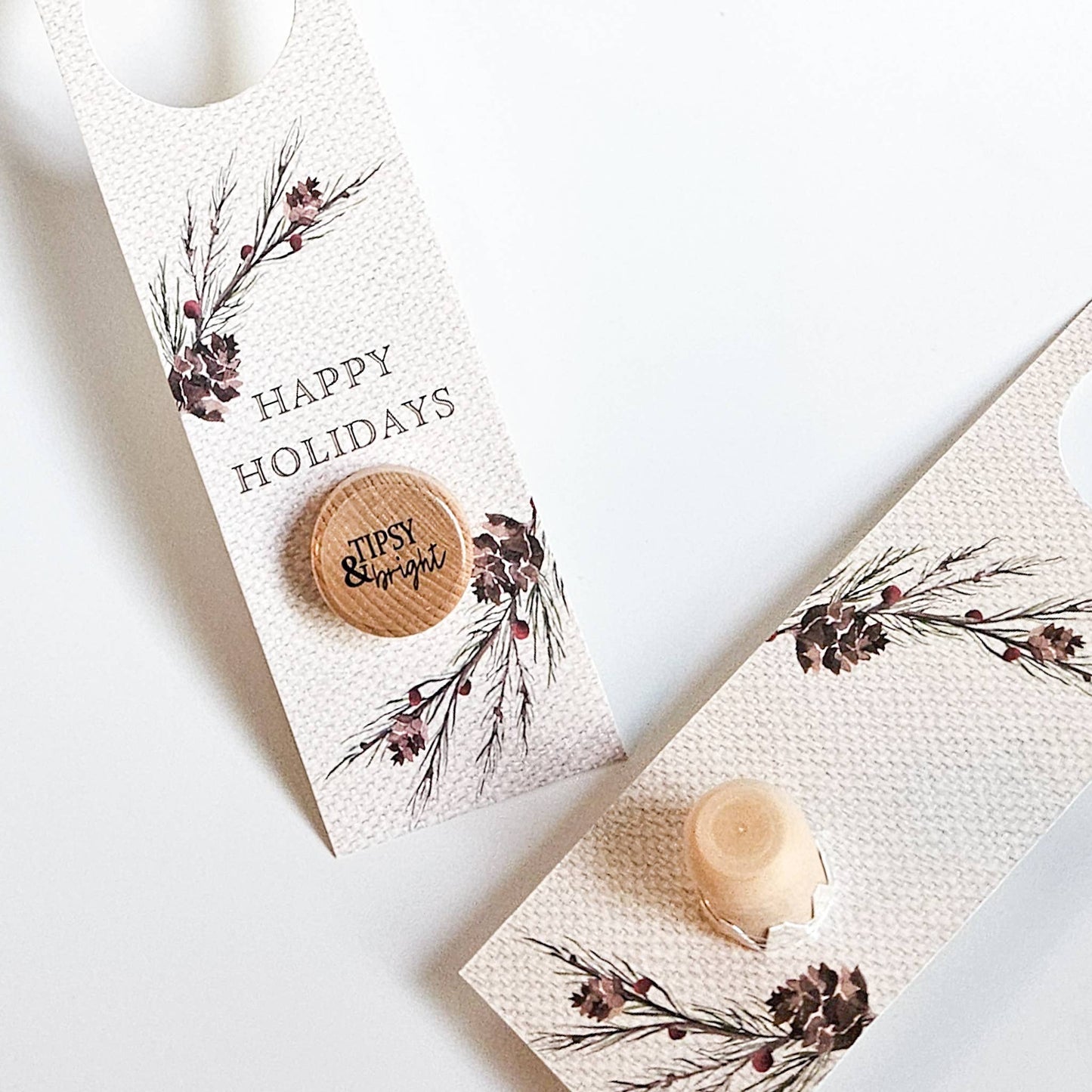 Holiday Gift Tag with Wine Stopper: Tipsy & Bright