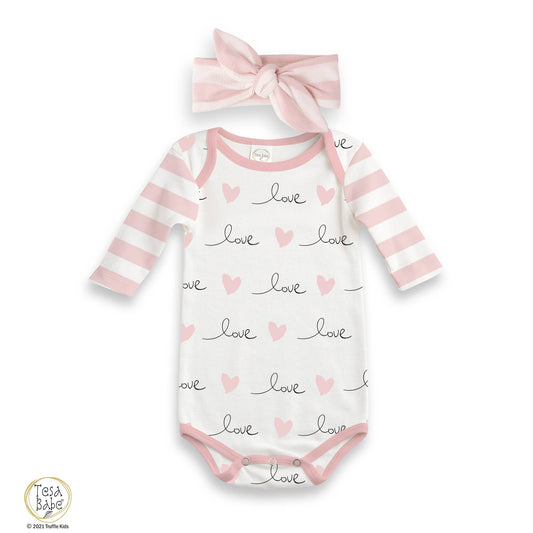 Pink Love Bodysuit & Headband Set