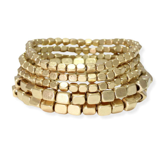 Matte Gold Geometric beaded multi layered stretch bracelet