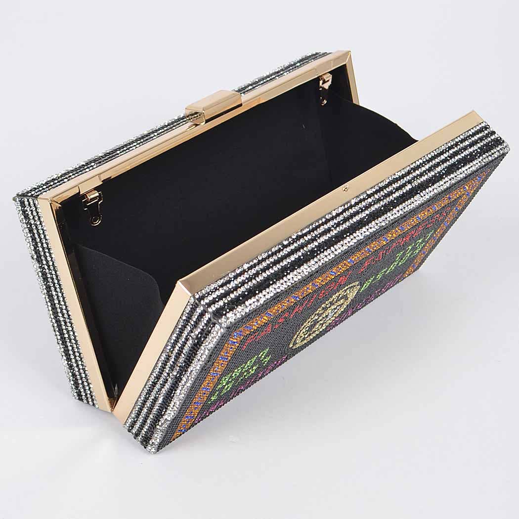 Gold Rhinestone Credit Card Clutch with Chain Strap