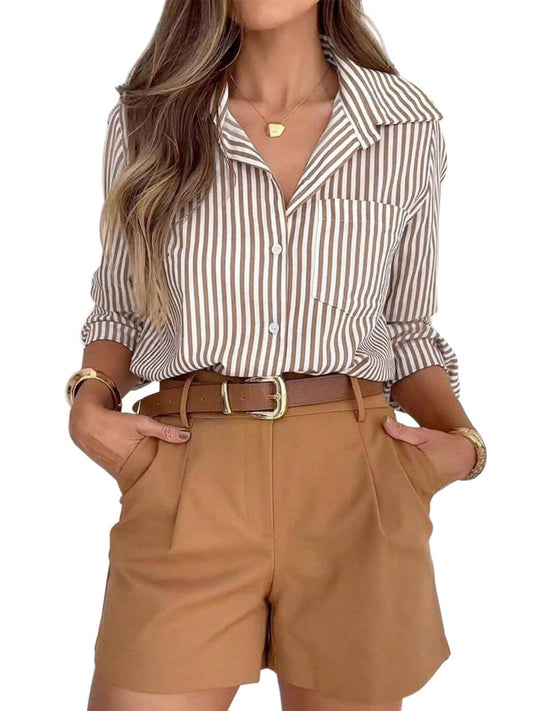 Khaki Striped Long Sleeve Shirt