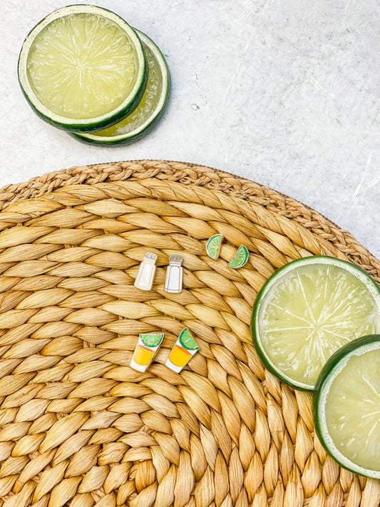 Set of 3 Enamel Stud Earrings - Tequila