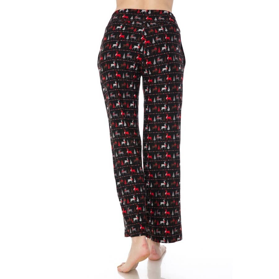 Buttery Soft Deer Print Pajama Pants with Drawstring