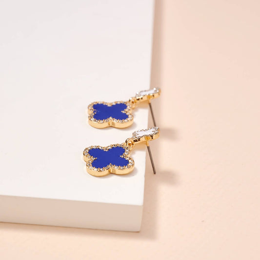 Blue/White Game Day Enamel Flower Dangling Earrings