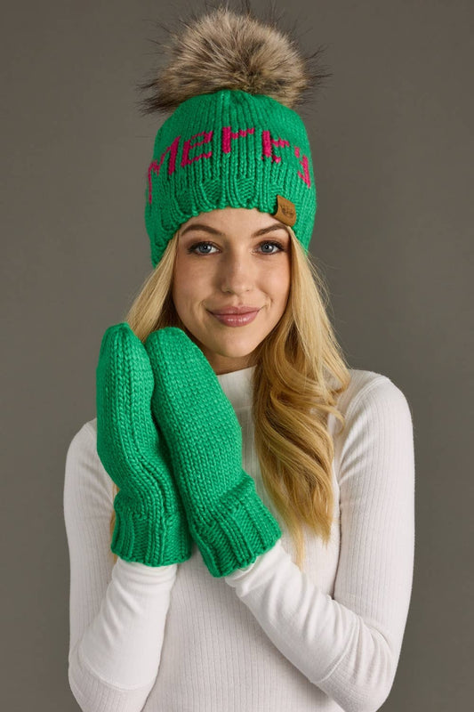 Bright Green Knit Mittens