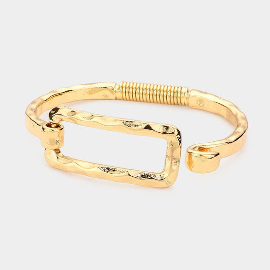 Gold Metal Cut Out Rectangle Hook Bracelet