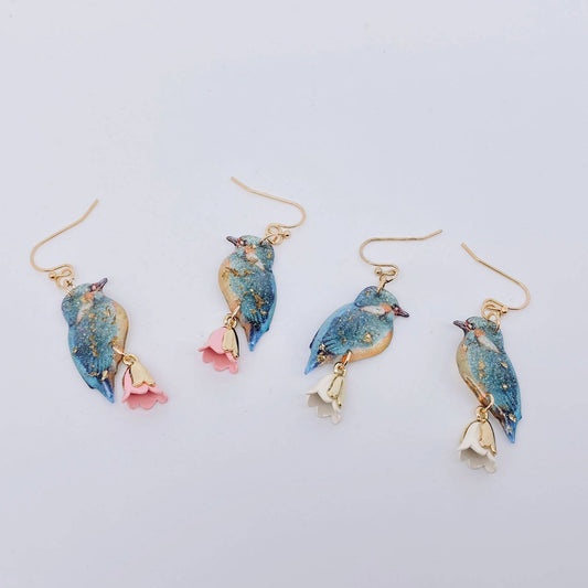 Resin Bird Charm Dangle Earrings: White