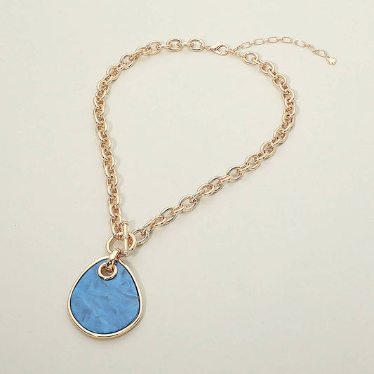 Geometric Resin Drop Pendant Necklace: Blue