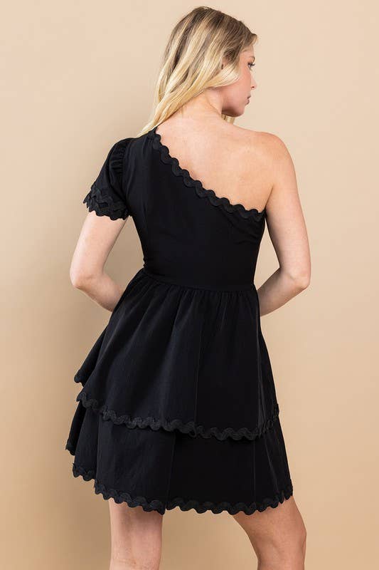 SALE Black Tiered One Shoulder Dress
