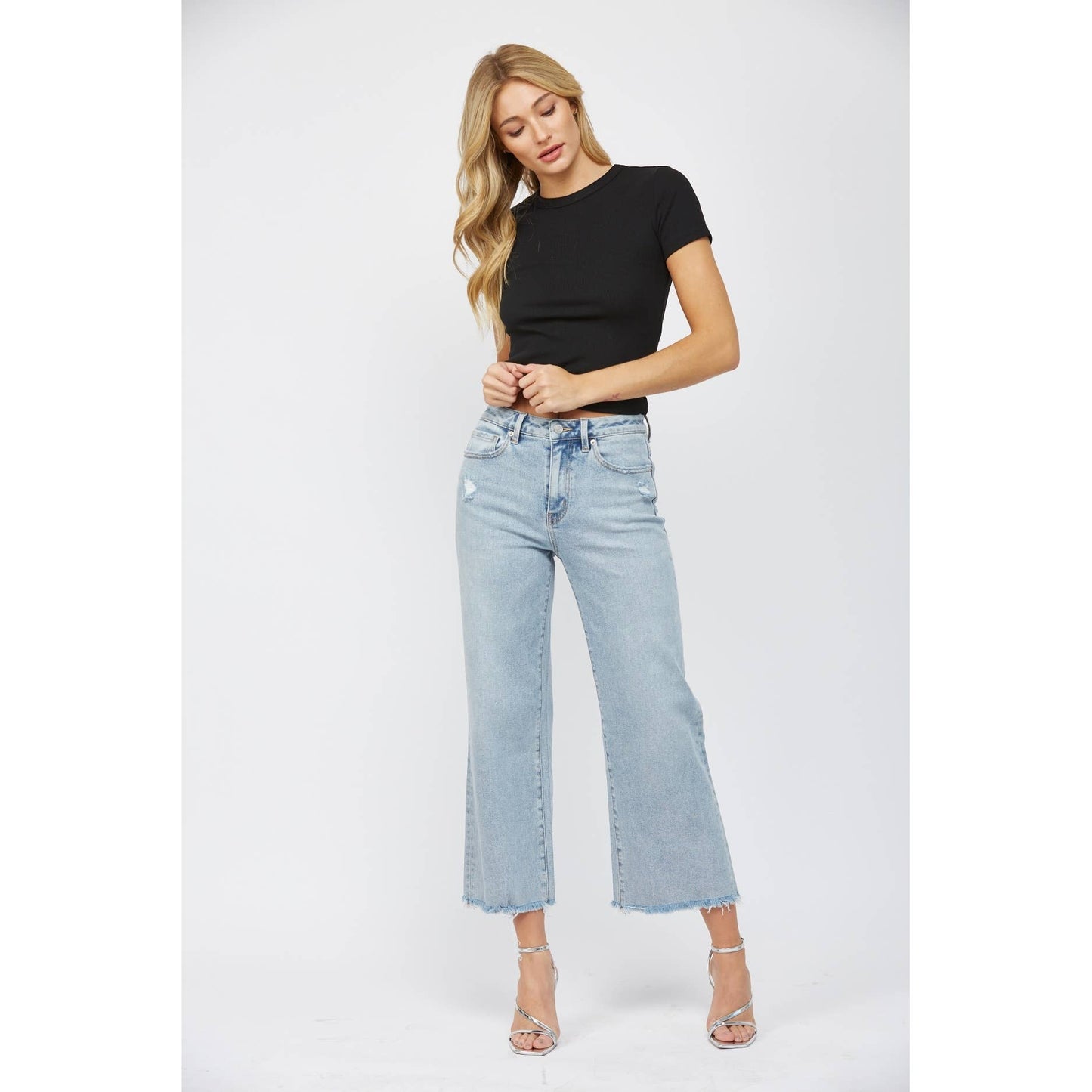 Mica Jeans: Electric Blue HIgh Rise Ankle Wide Leg
