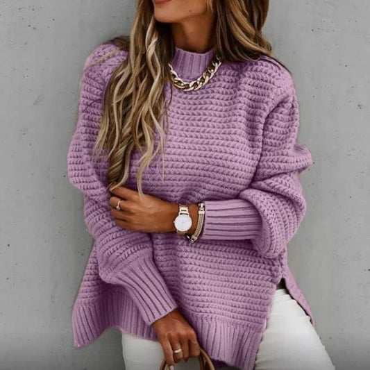 Lilac Slouchy Plain Slit Hem Pullover Knit