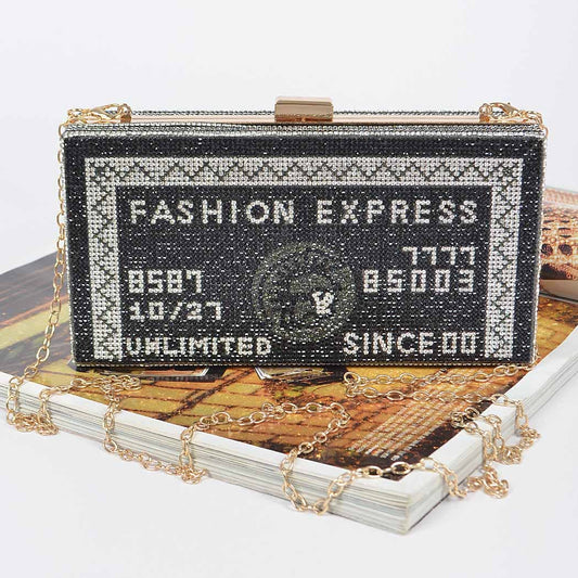 Black Rhinestone Credit Card Clutch with Chain Strap