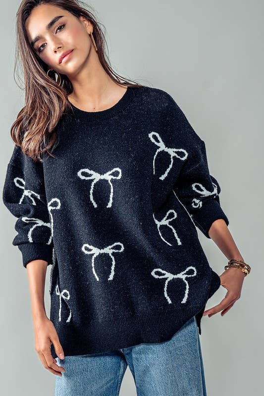 SALE Black Flirty Bow Knit Sweater