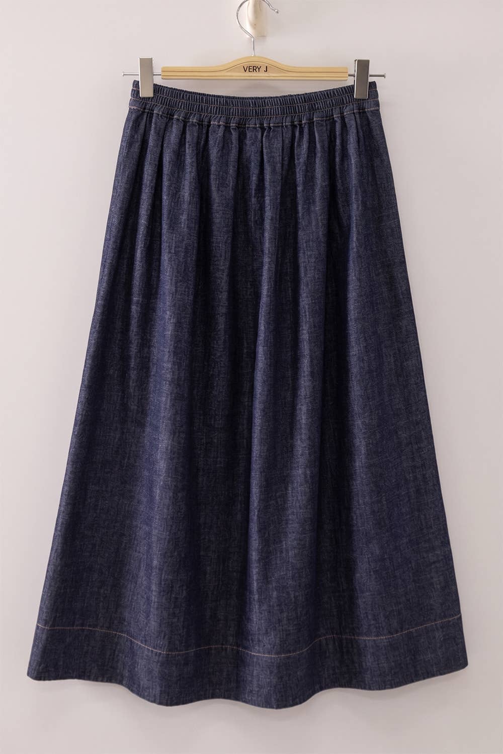 Dark Indigo Vintage Wash Denim Midi Skirt