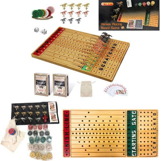 Premium Wooden Horse Racing Game Board Set - 16"x8"