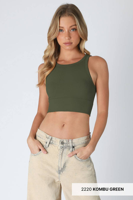 NikiBiki Dusty Olive Chevron Highneck Crop Top