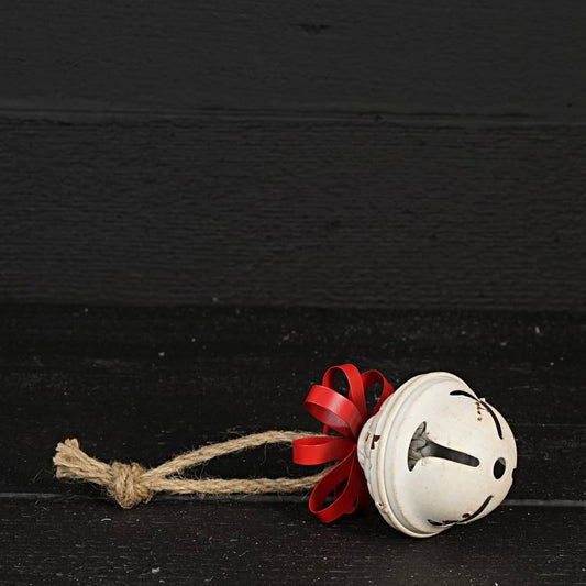 Vintage White Nutshell Bell w. Metal Bow Ornament