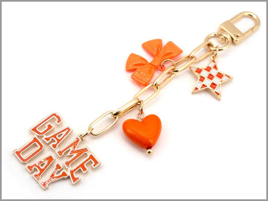 Orange Gameday Bag Charm with Star, Bow, and Heart!