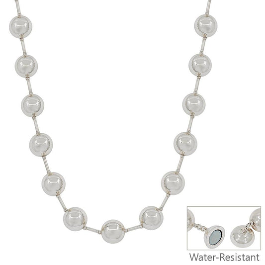 Water Resistant 14MM Silver Beaded with Silver Chain 18" Necklace