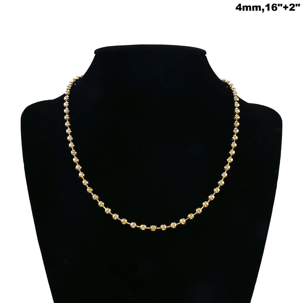 Stainless Steel Beaded Chain Necklace: Gold