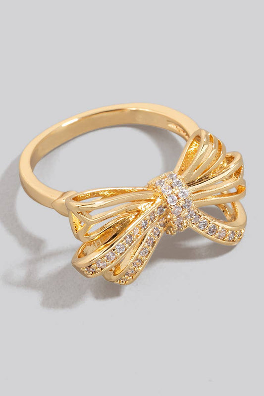 Gold Rhinestone Ribbon Bow Ring