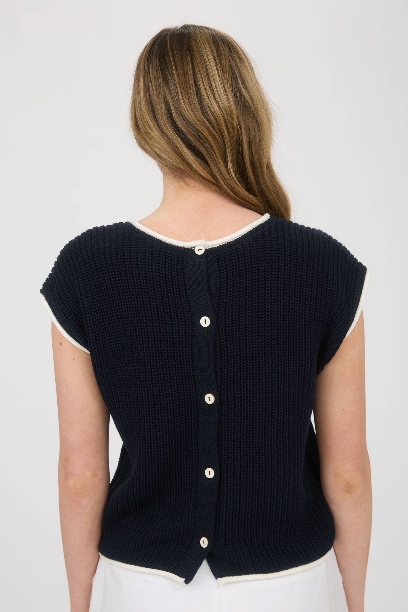 Black Contrast Trim Short Sleeve Sweater
