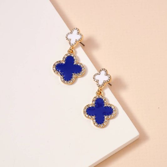 Blue/White Game Day Enamel Flower Dangling Earrings