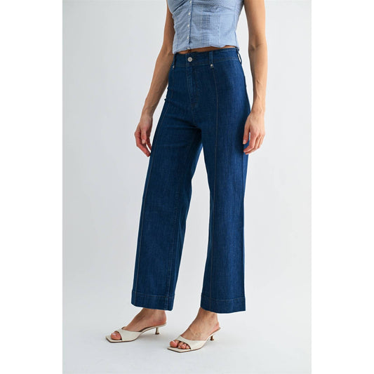 Mica Denim High Rise Wide Leg Ankle: Navy Orchid