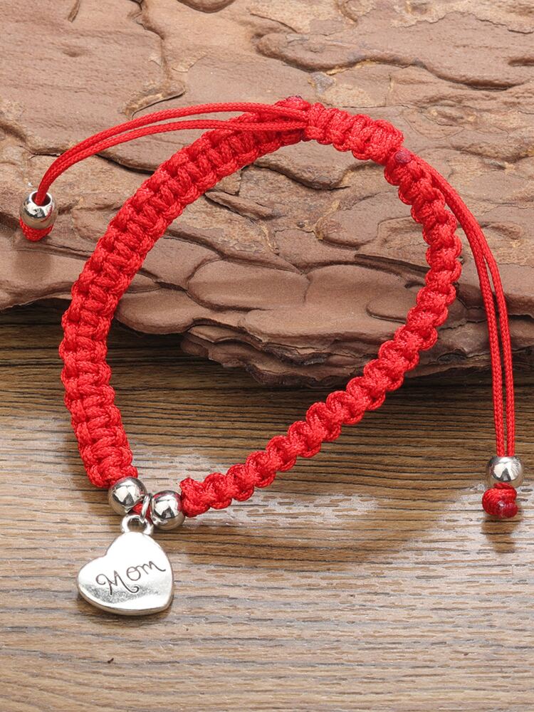 SALE Mom Heart Charm Braided Bracelet