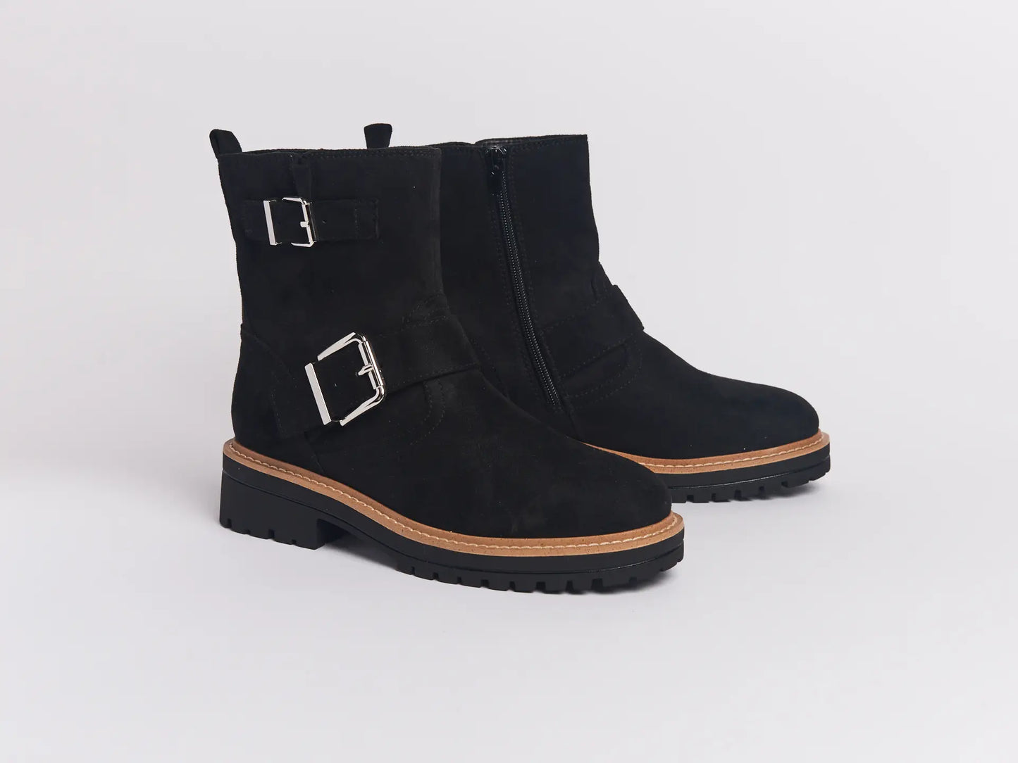 SALE 100% Suede Boots with Buckles in Black Color