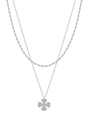 Silver Chain with Clover Layered 16"-18" Necklace