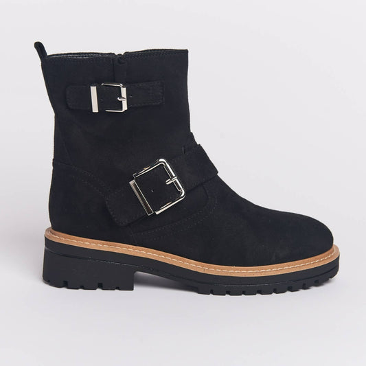 SALE 100% Suede Boots with Buckles in Black Color