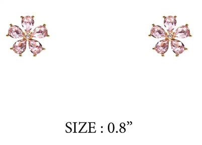 SALE Glass Pink Crystal .8" Flower Stud Earrings