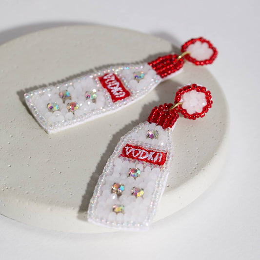 SALE Vodka Bottle Seed Beaded Earrings