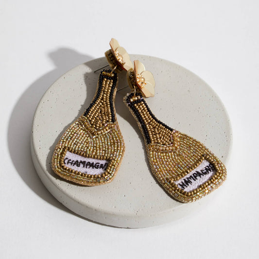 SALE Champagne Bottle Seed Beaded Earrings