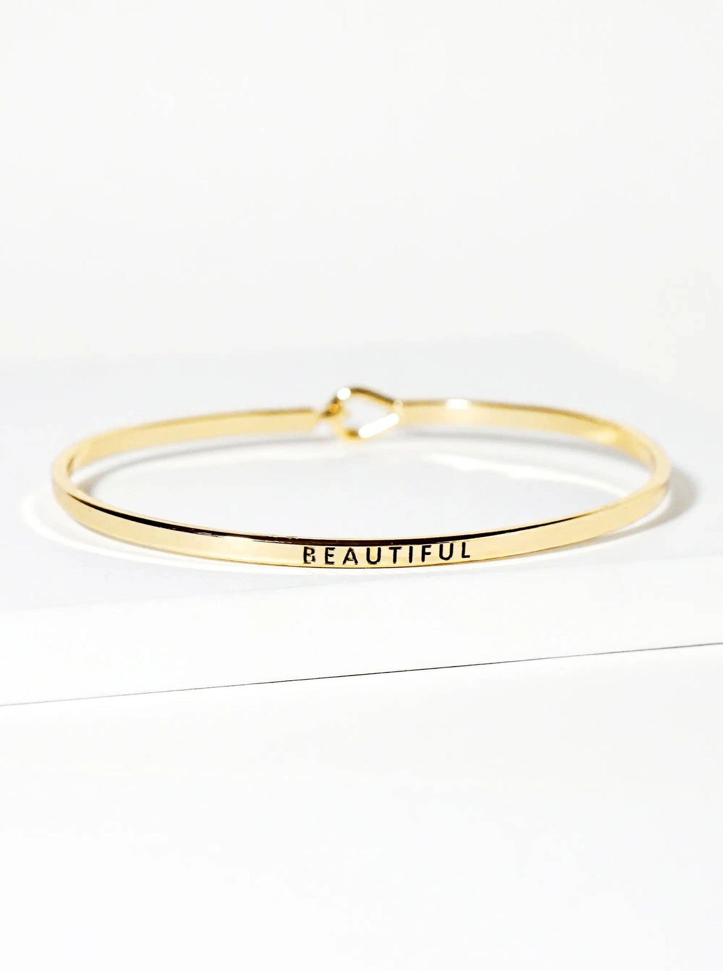 "Beautiful" Engraved Inspirational Gold Bangle Bracelet
