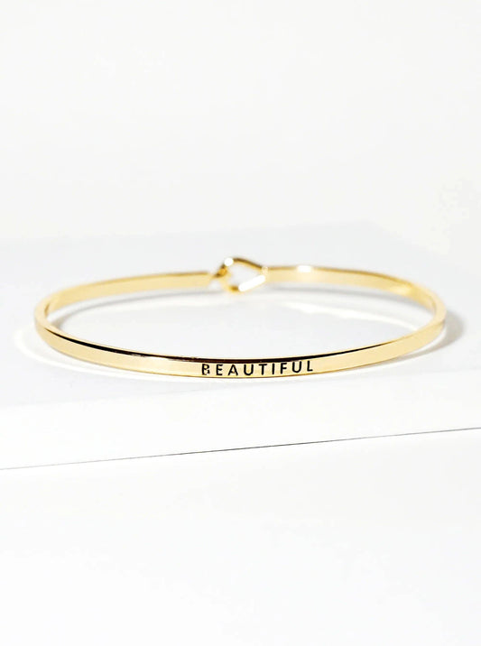 "Beautiful" Engraved Inspirational Gold Bangle Bracelet
