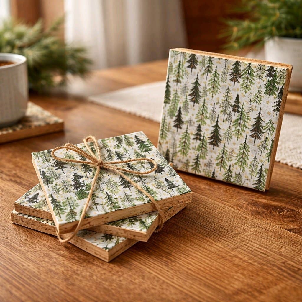 Christmas Tree Set 4 Coasters 4in