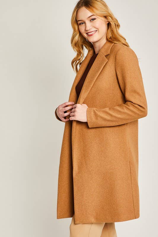 Fleece Long Line Coat: Camel