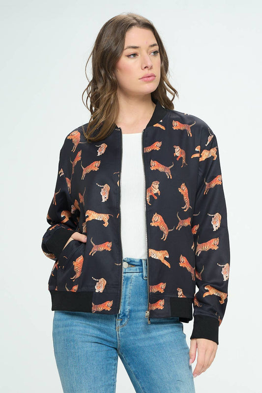 Bengal Tiger Print Bomber Jacket