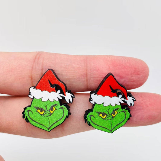 Grinch with Christmas Hat Acrylic Ear Studs