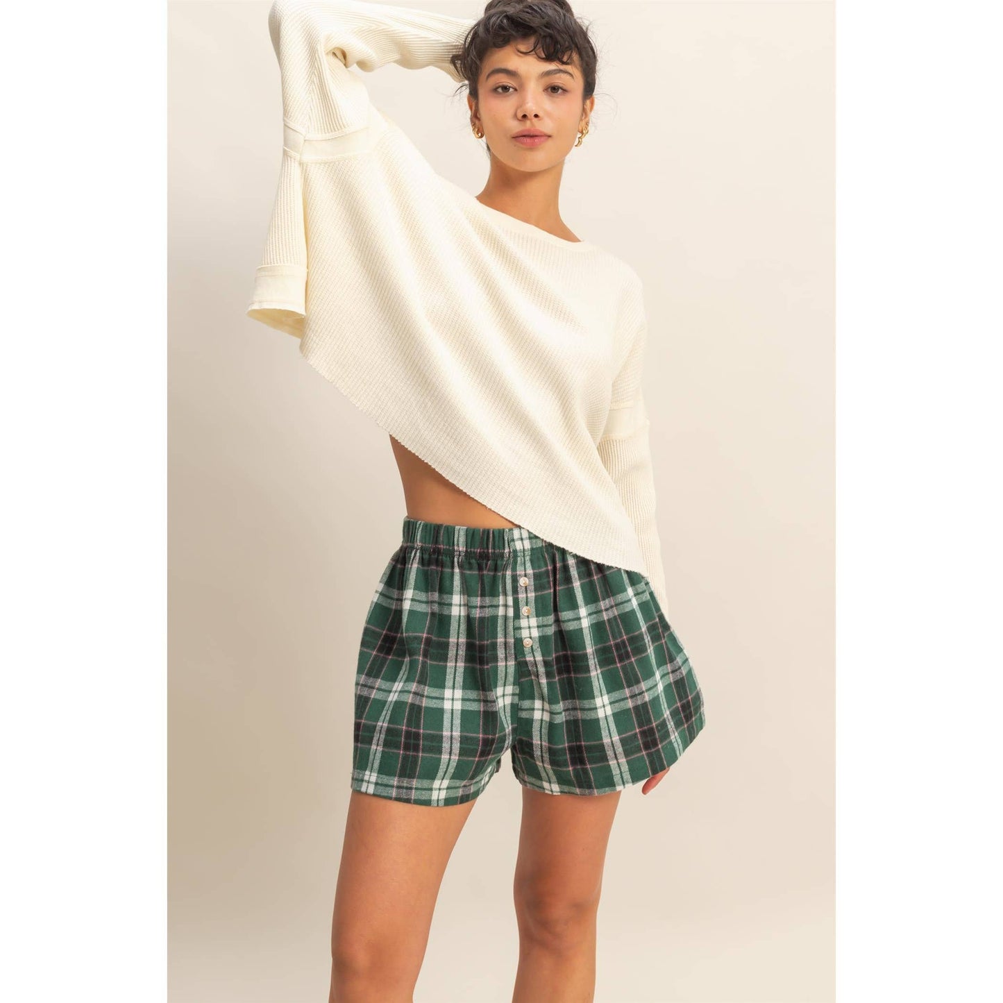 Navy Button-Front Flannel Boxer Shorts